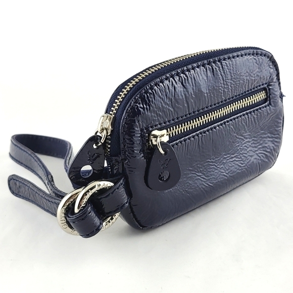 American Eagle Outfitters AEO Patent Navy Blue Lrg Zipper Clutch Wristlet Wallet - Picture 1 of 13